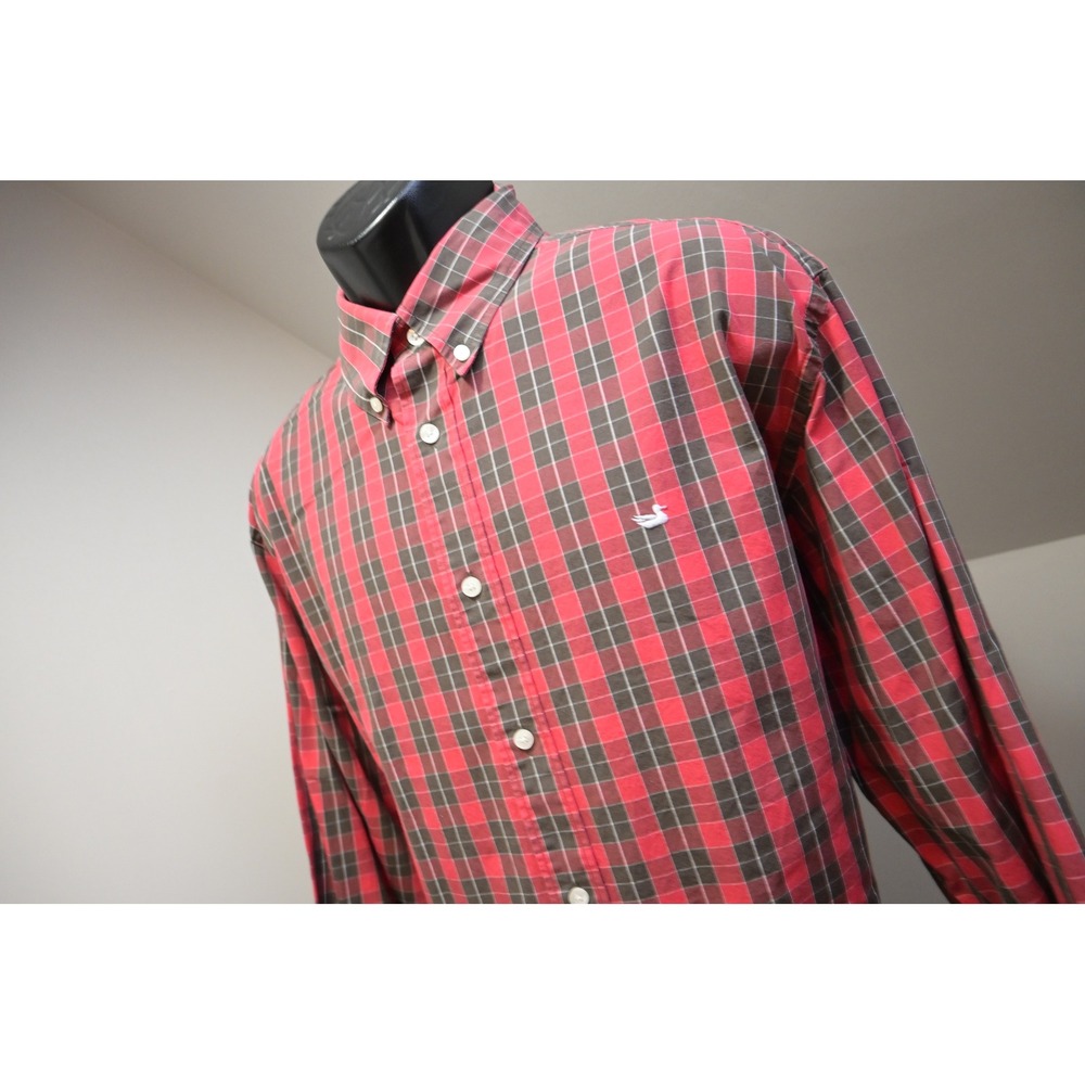 Southern Marsh Dress Shirt Mens XL Red Grey Plaid Long Sleeve Button Down EUC